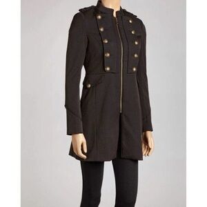 Steve Madden Black Military-Inspired Trench Coat with Gold Buttons
